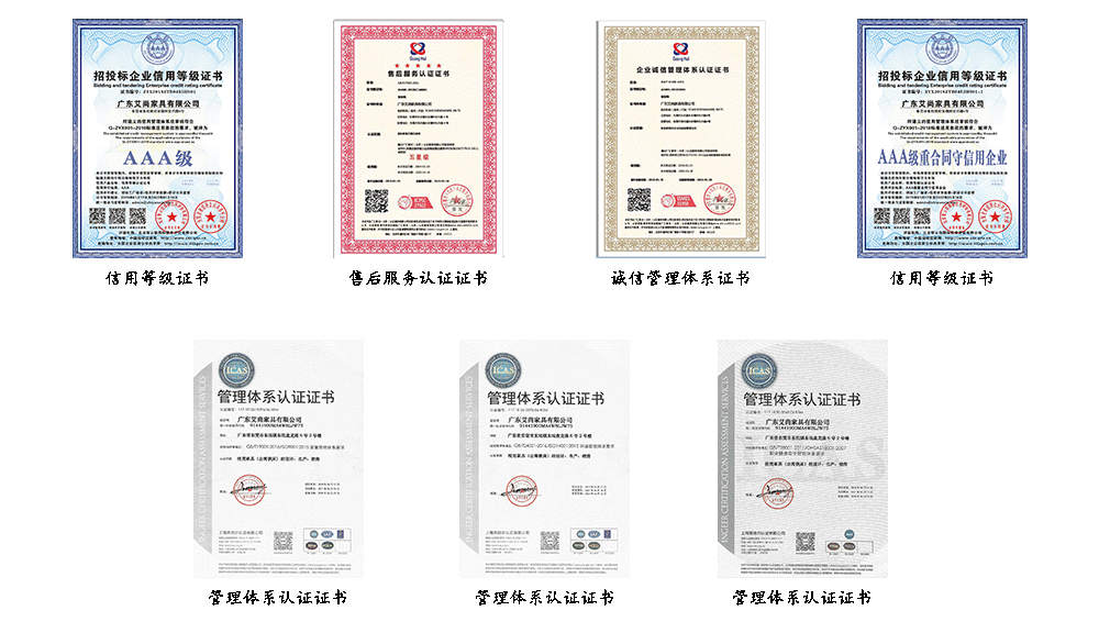艾尚家具從建廠以來榮獲各項(xiàng)資質(zhì)